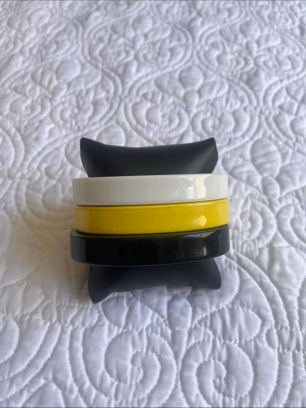 Stacked Resin Bangle Set in Black, White & Yellow
